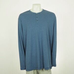 Tommy Bahama Henley Crew Tee Shirt Mens 3XLT Blue Striped Button Cotton Blend